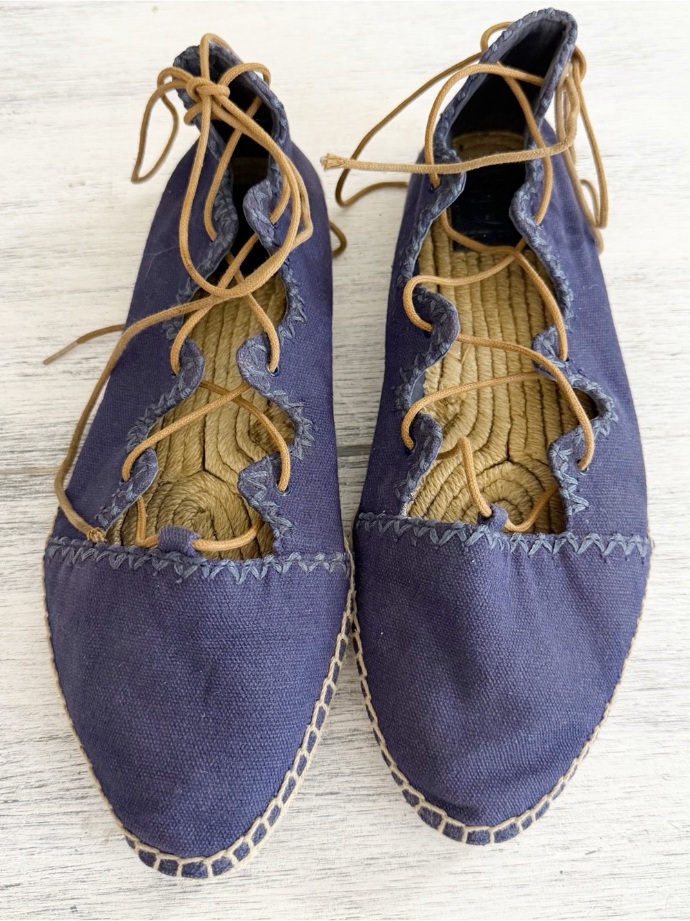 Tory Burch Navy Blue Canvas Lace-Up Espadrilles